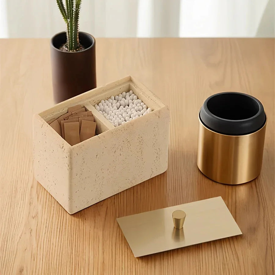 Resin Bathroom Containers with Lids Bathroom Organizer Storage Swabs Can Dental floss Can q-tip Storage Toothpick Holder Bathroom Canister Vanity Storage Jars Organizer for Swabs,Bath Salts Makeup Sponges Bath salt tank, Cani