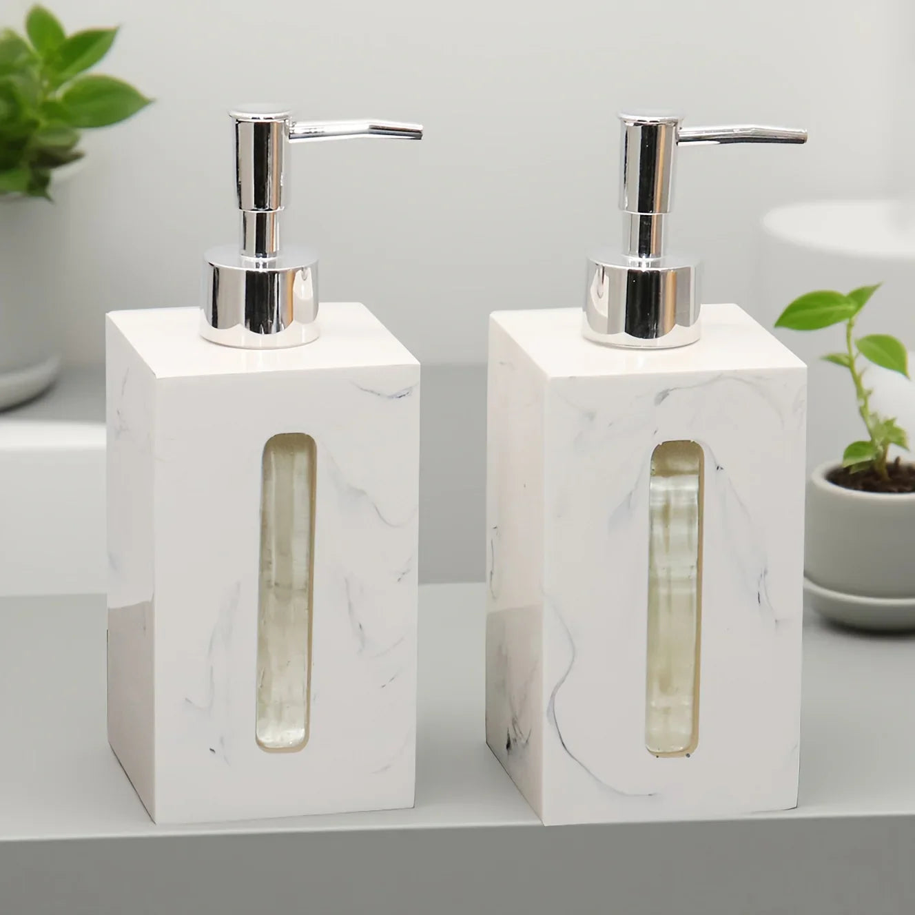 Resin Soap Dispenser, Freestanding Countertop Lotion Pump Bottle, Visible Capacity Liquid Hand Soap Dispenser, No Electricity Needed, for Bathroom, Kitchen, Laundry Room, Shampoo, Body Wash, Lotion