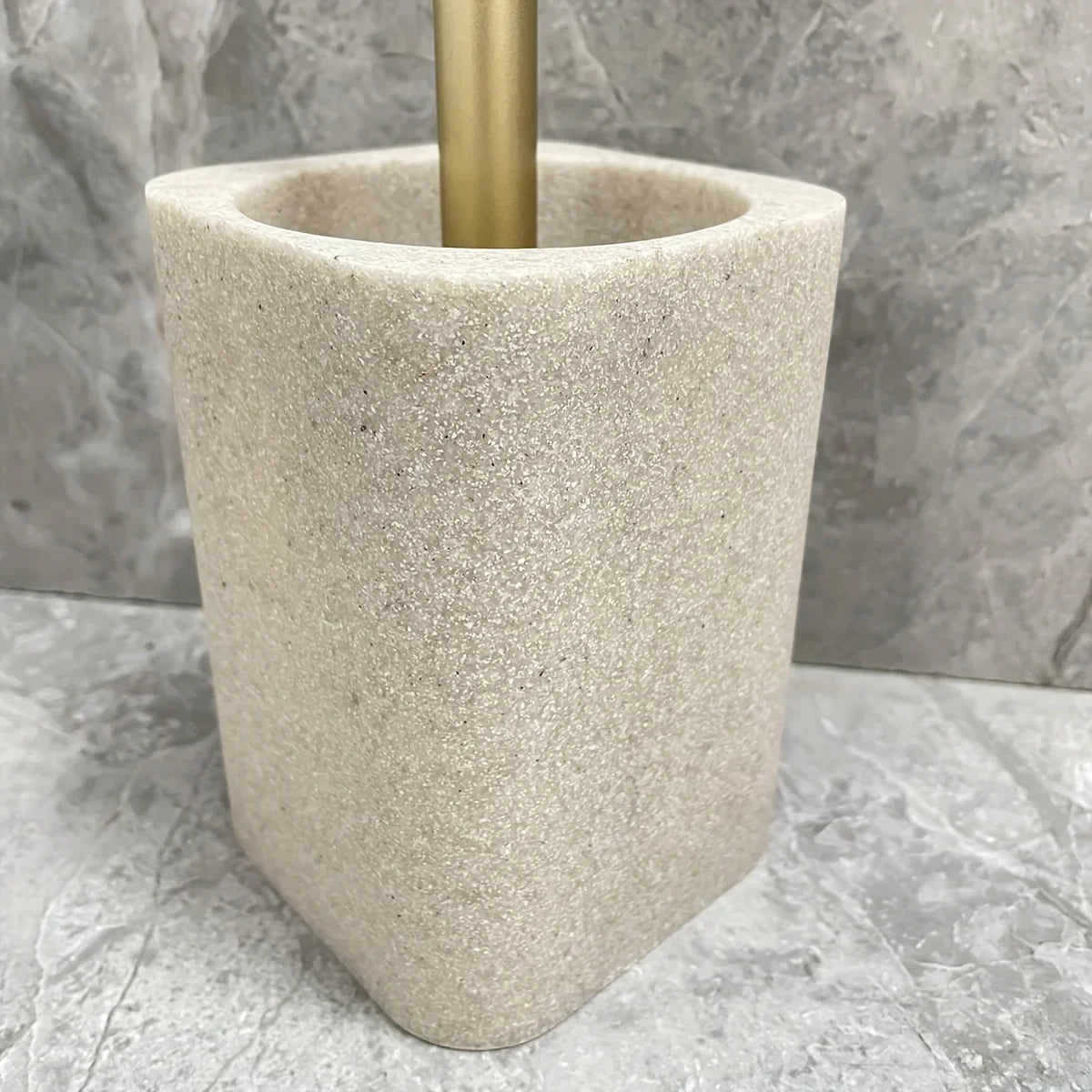 Resin White Marble Toilet Brush Holder with Handle, Reusable Floor Mount Bathroom Accessory, Hard Solid Project, No Electricity Needed - Ideal Christmas Gift