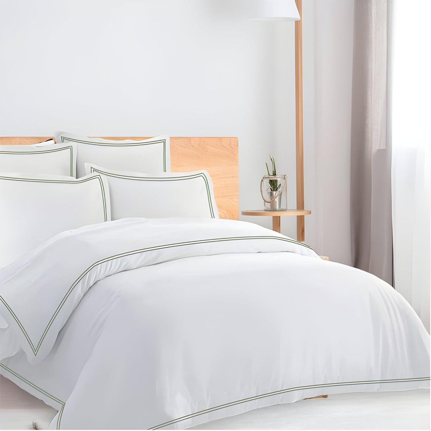 400TC Cotton Double Edge Embroidery Sateen Solid Duvet Cover Set