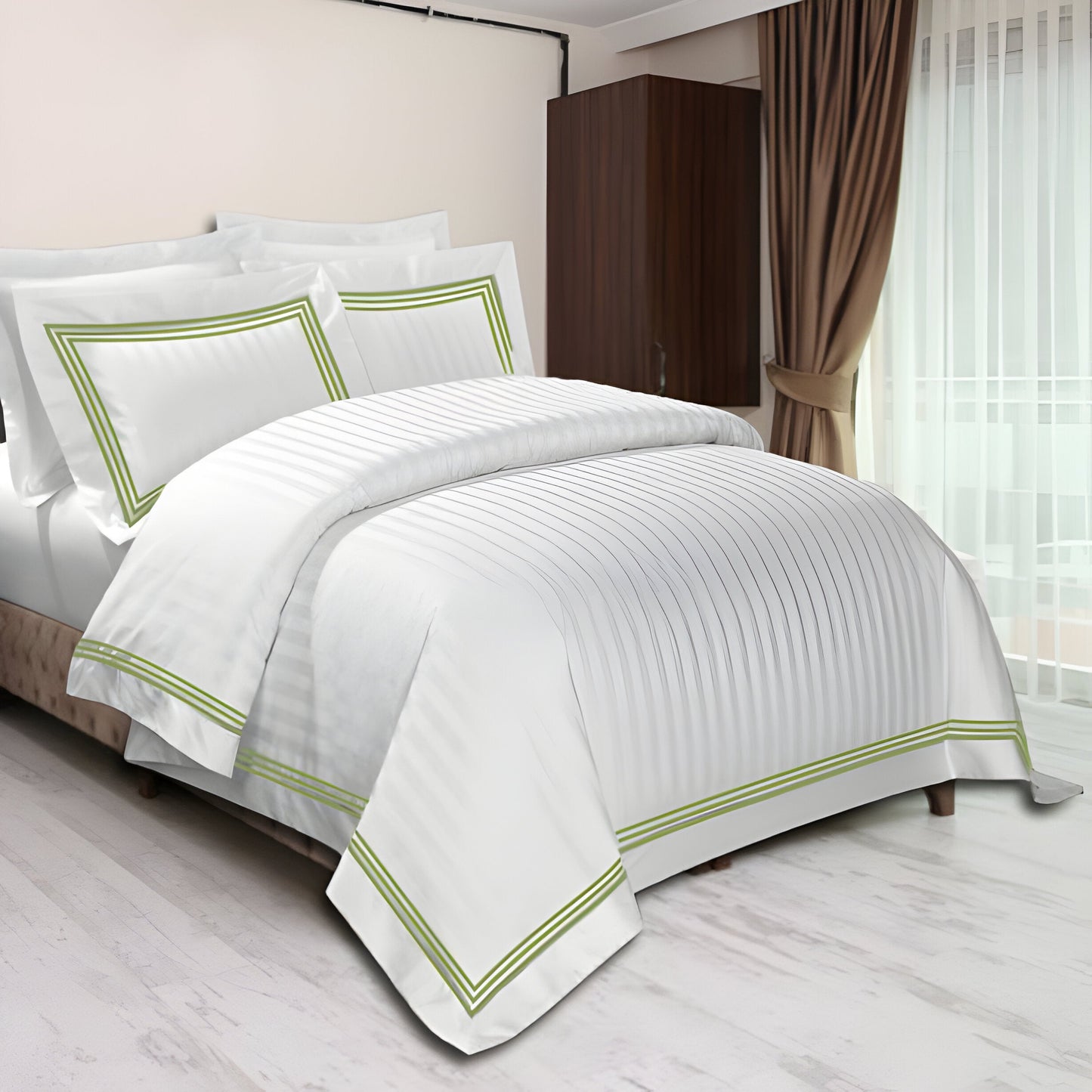400TC Cotton Sateen Triple Edge Embroidery Stripe Duvet Cover Set