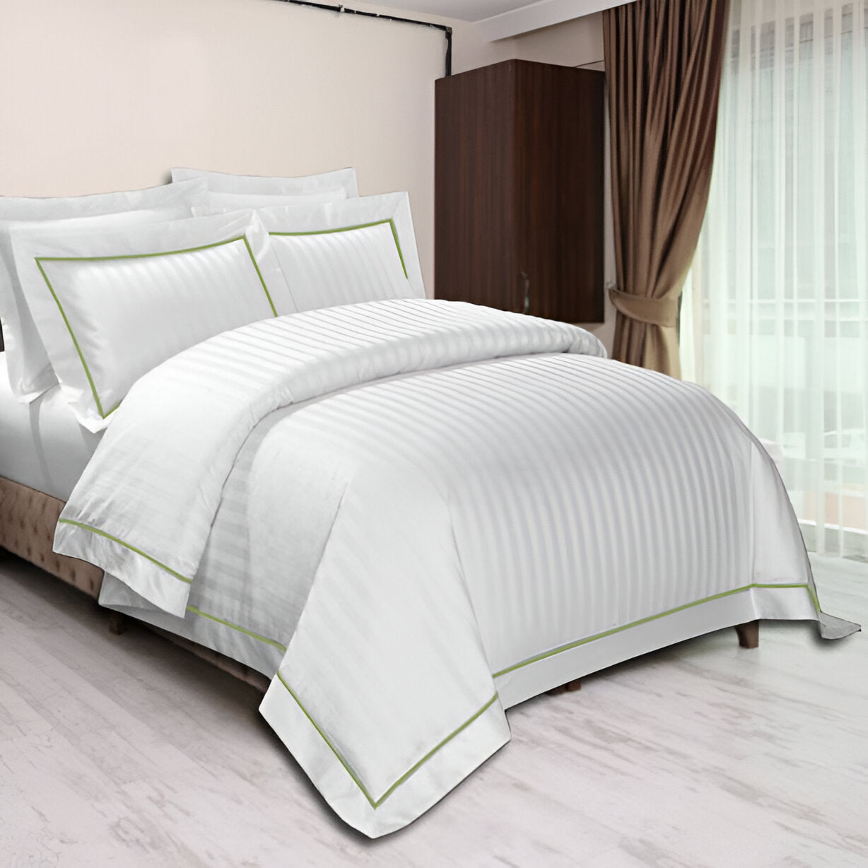 400TC Cotton Single Edge Embroidery Sateen Stripe Duvet Cover Set