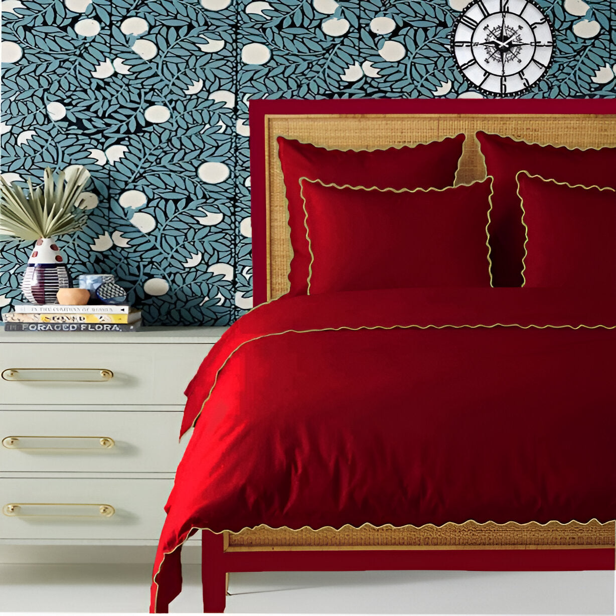 Burgundy 400TC Cotton Small Scallop Embroidery Duvet Cover Set