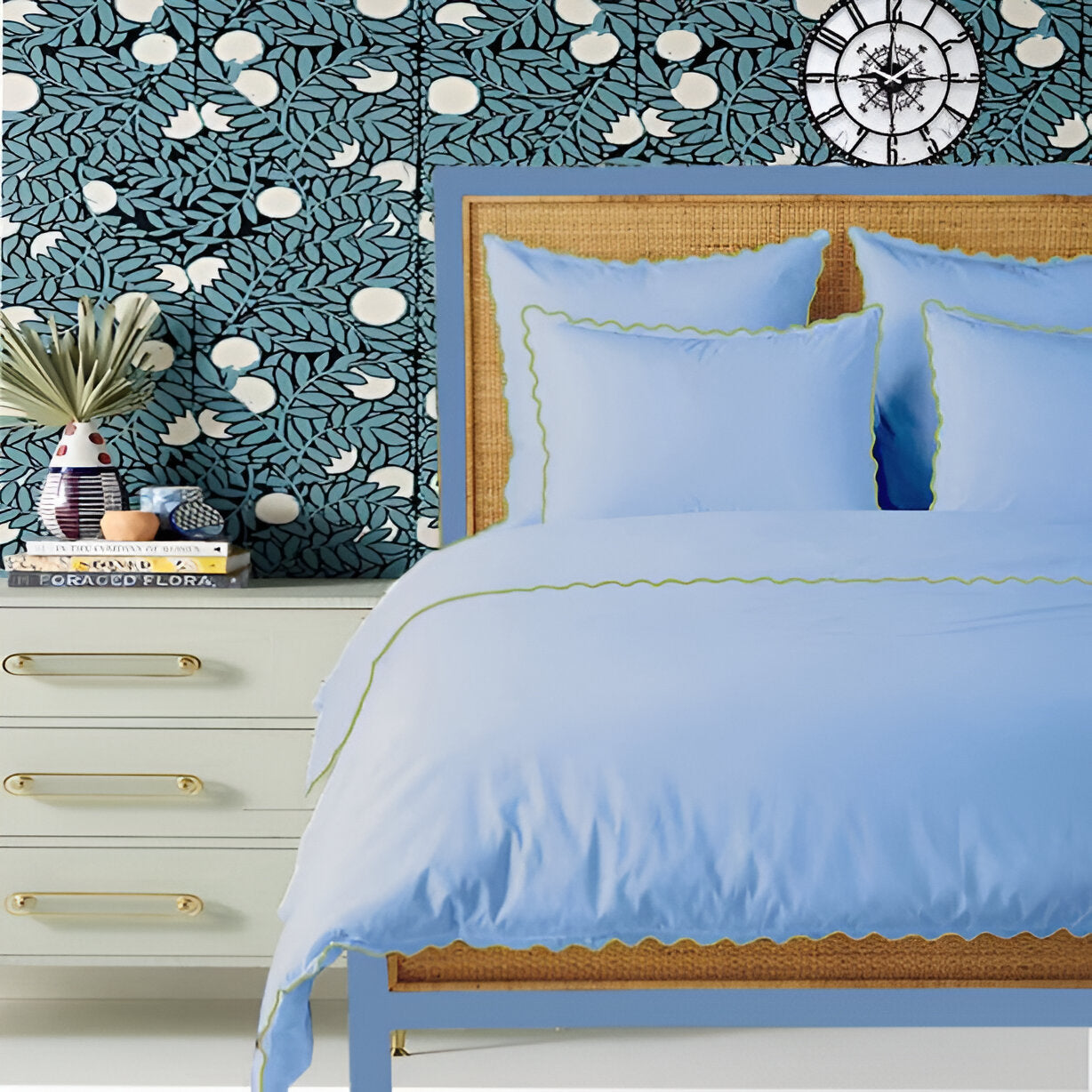 Light Blue 400TC Cotton Small Scallop Embroidery Duvet Cover Set