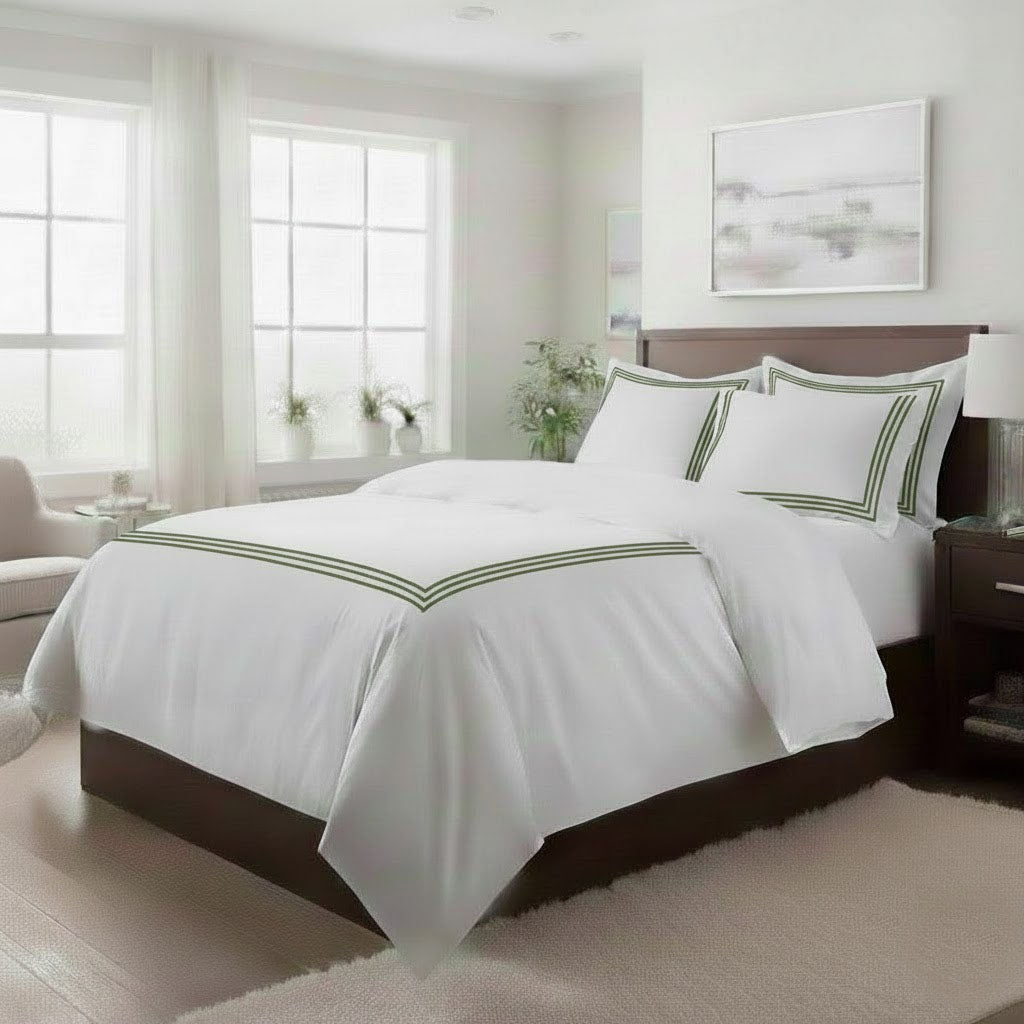 500TC Cotton Triple Embroidery Sateen Solid Duvet Cover Set