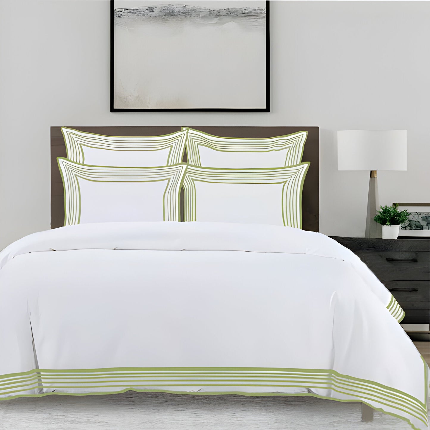 Smart Border 400TC Cotton Embroidery Sateen Solid Duvet Cover Set