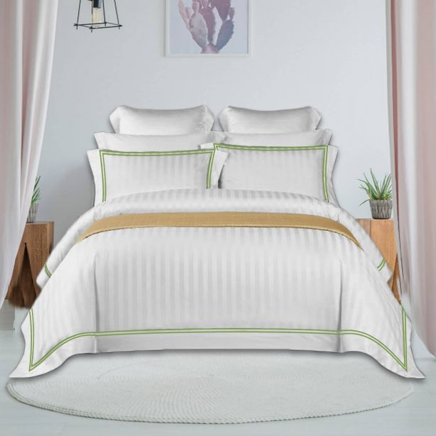 400TC Cotton Double Edge Embroidery Sateen Stripe Duvet Cover Set