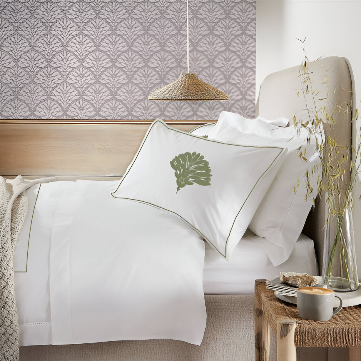 Leafy Embroidered Cotton Sateen Duvet Cover Set