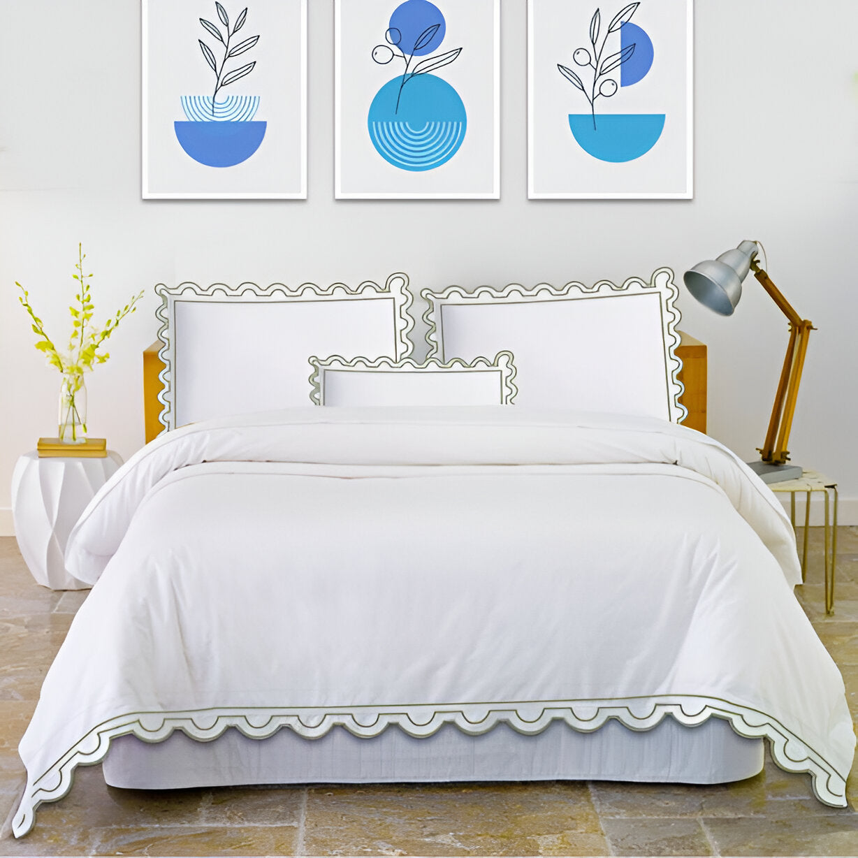 400TC U Shape Scallop Embroidery Cotton Duvet Cover Set