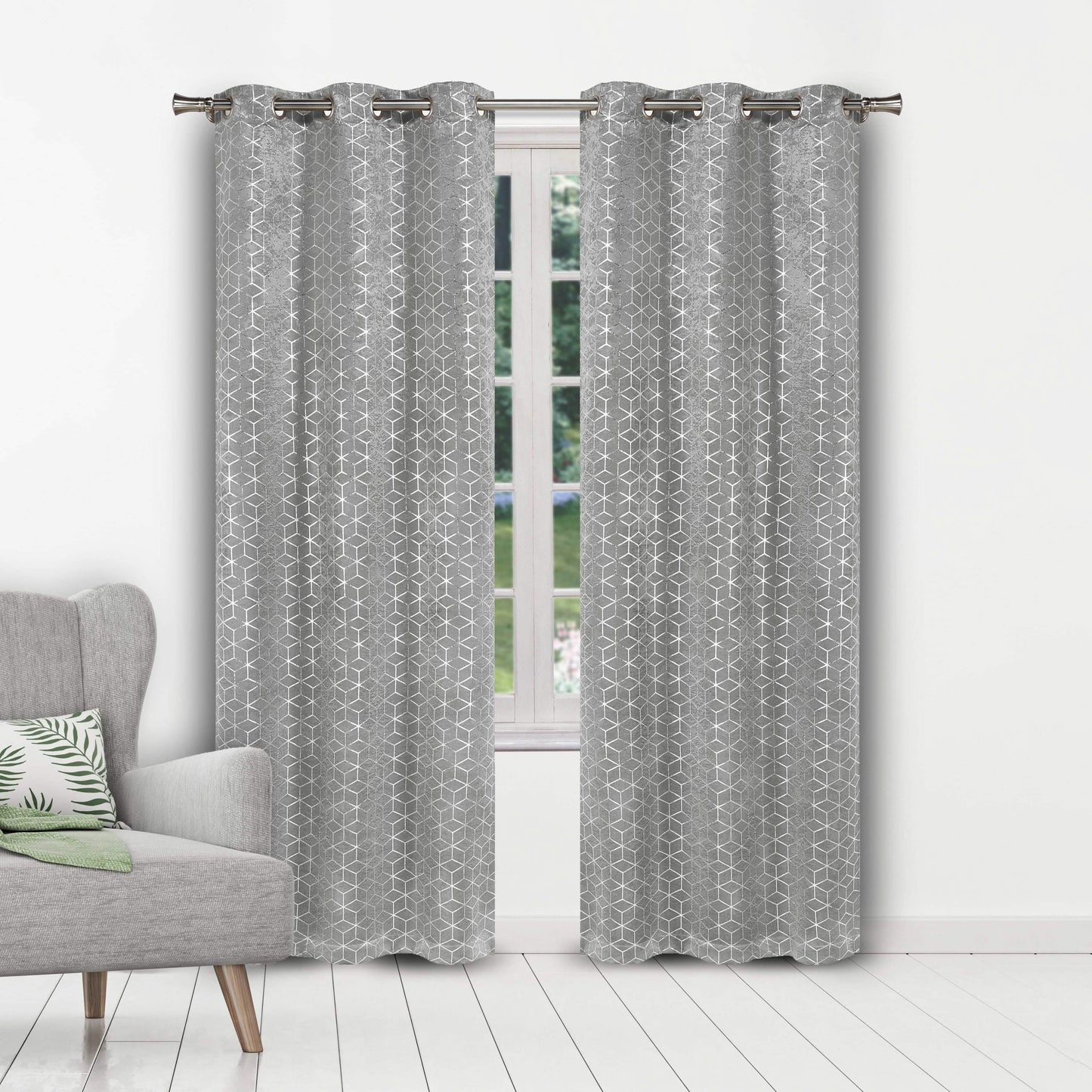 Set of 2: Geometric Print Blackout Grommet Curtain Pair Panel