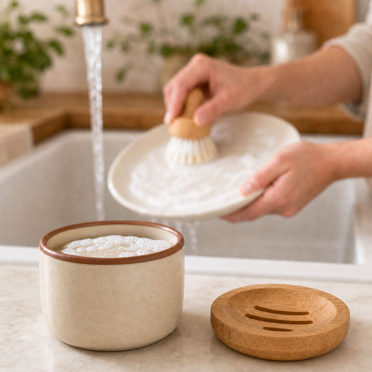 Solid Dish Soap Jar & Brush