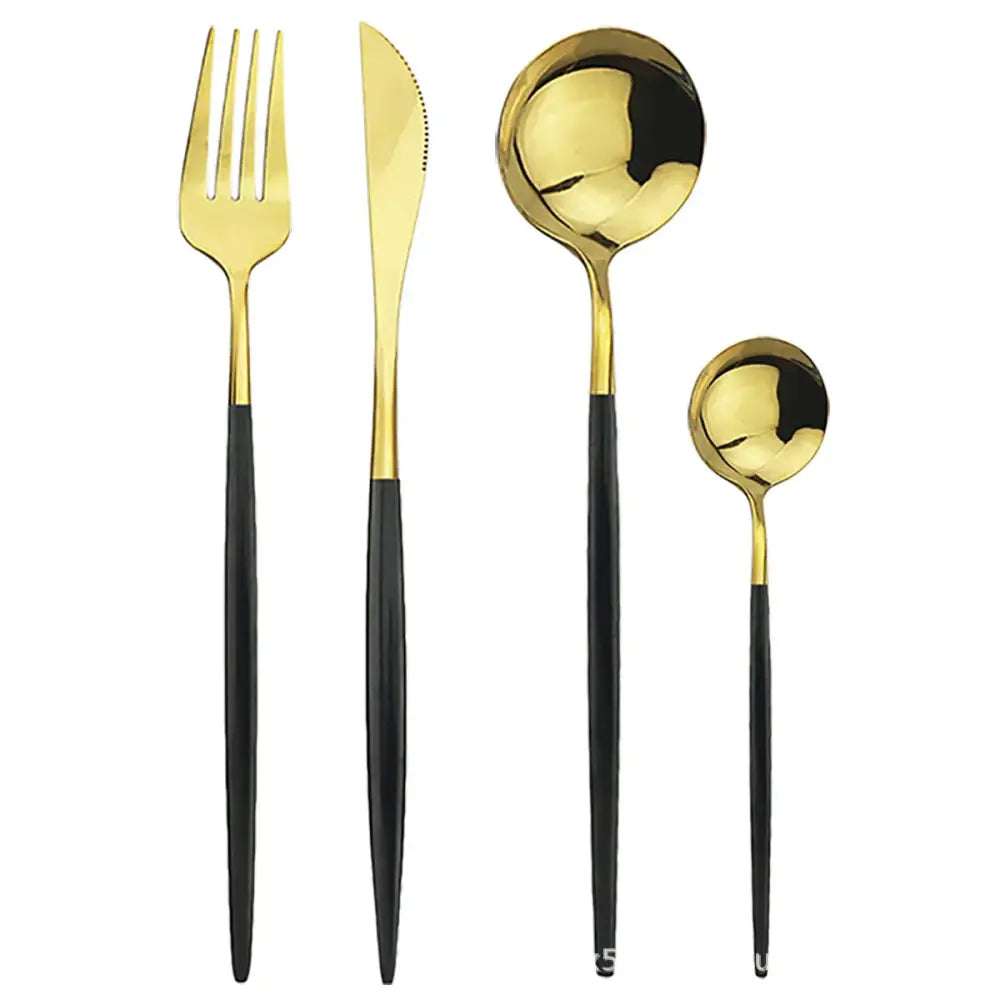 Modern Gold Polished Stainless Steel Flatware Set