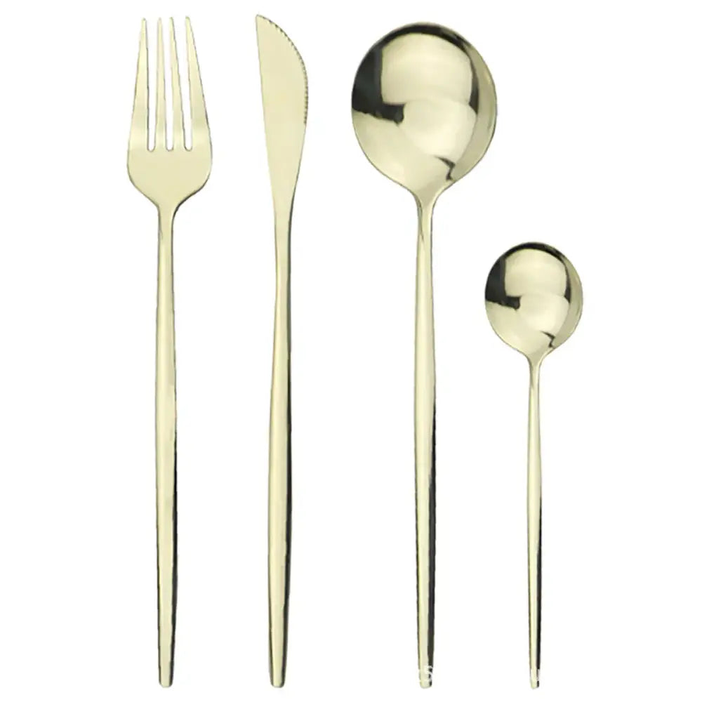 Modern Gold Polished Stainless Steel Flatware Set