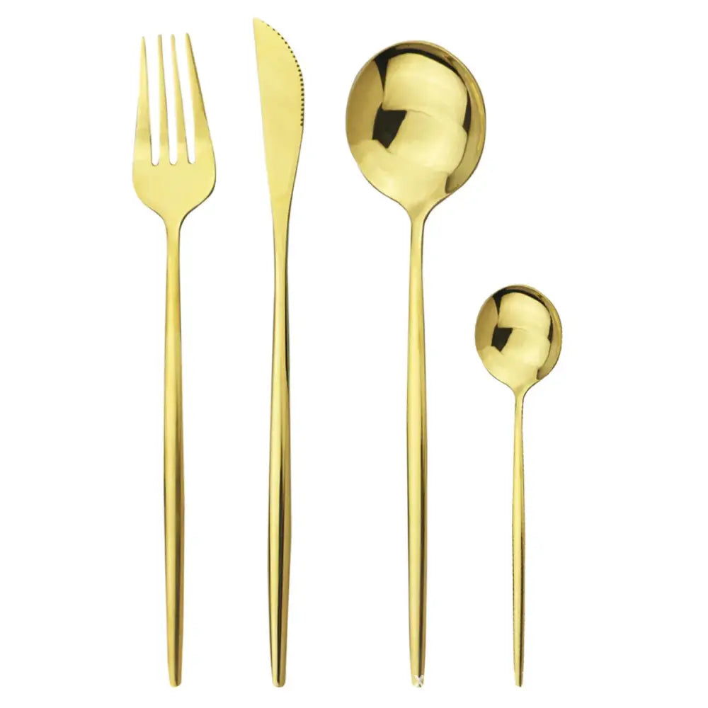 Modern Gold Polished Stainless Steel Flatware Set