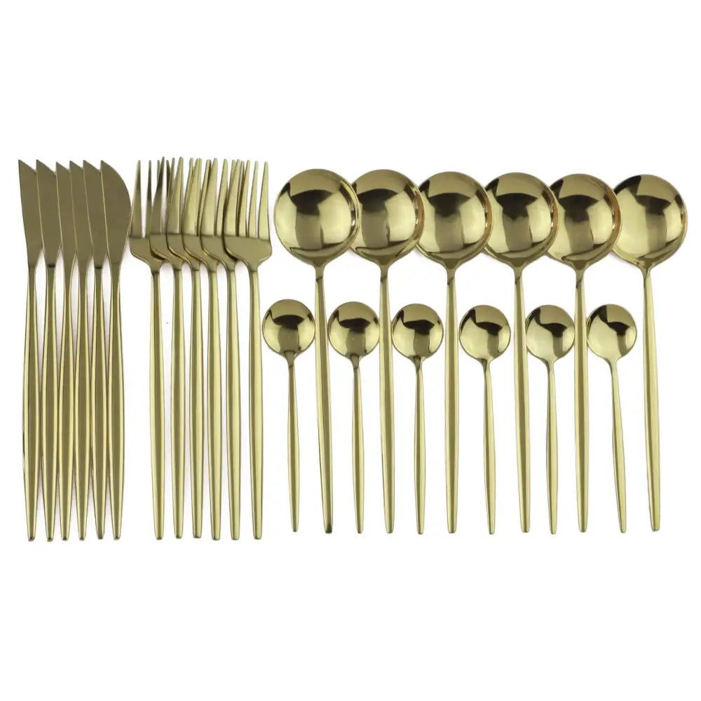 Modern Gold Polished Stainless Steel Flatware Set