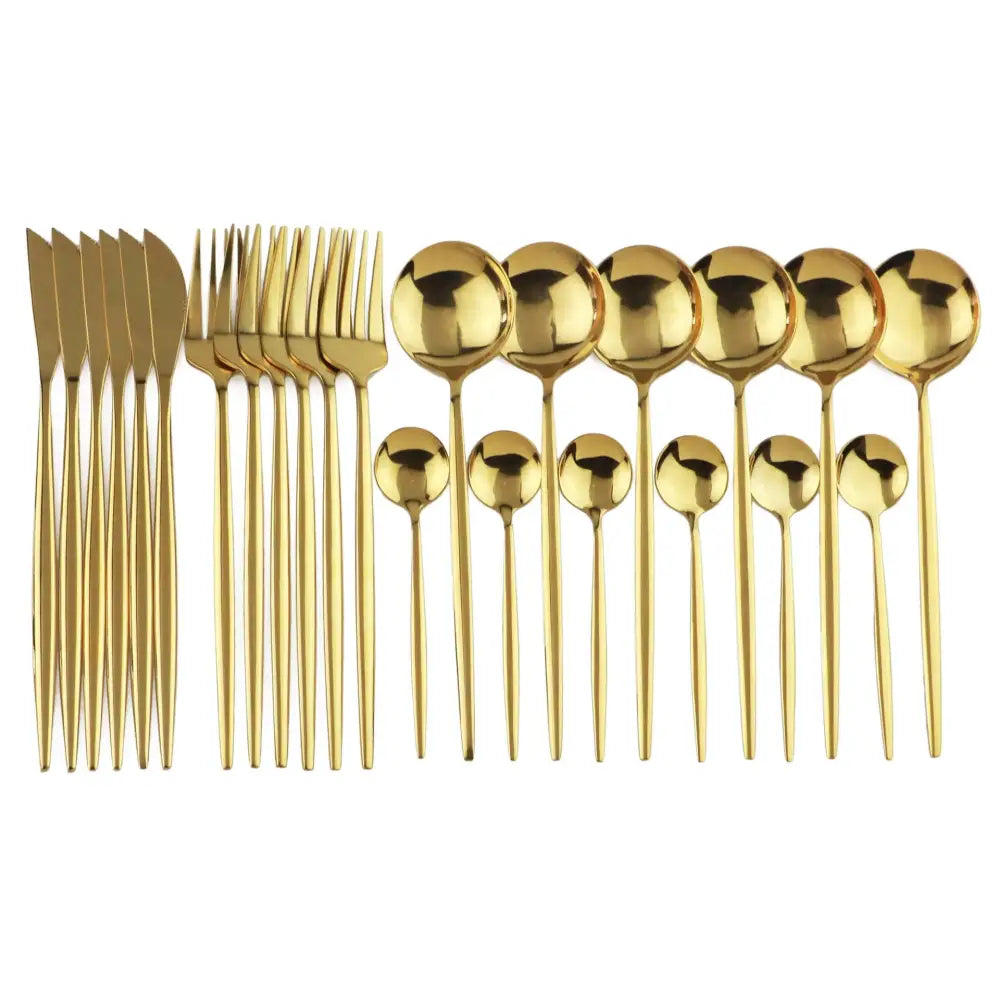 Modern Gold Polished Stainless Steel Flatware Set