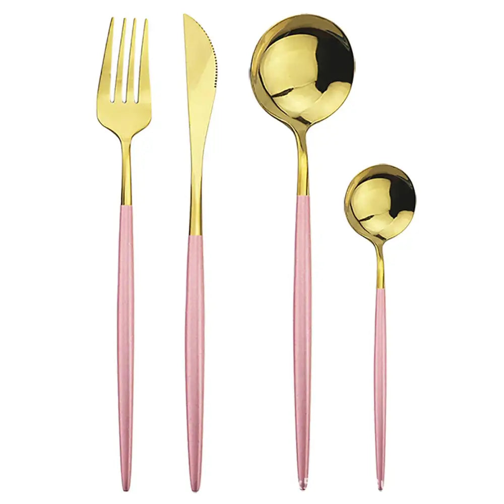 Modern Gold Polished Stainless Steel Flatware Set