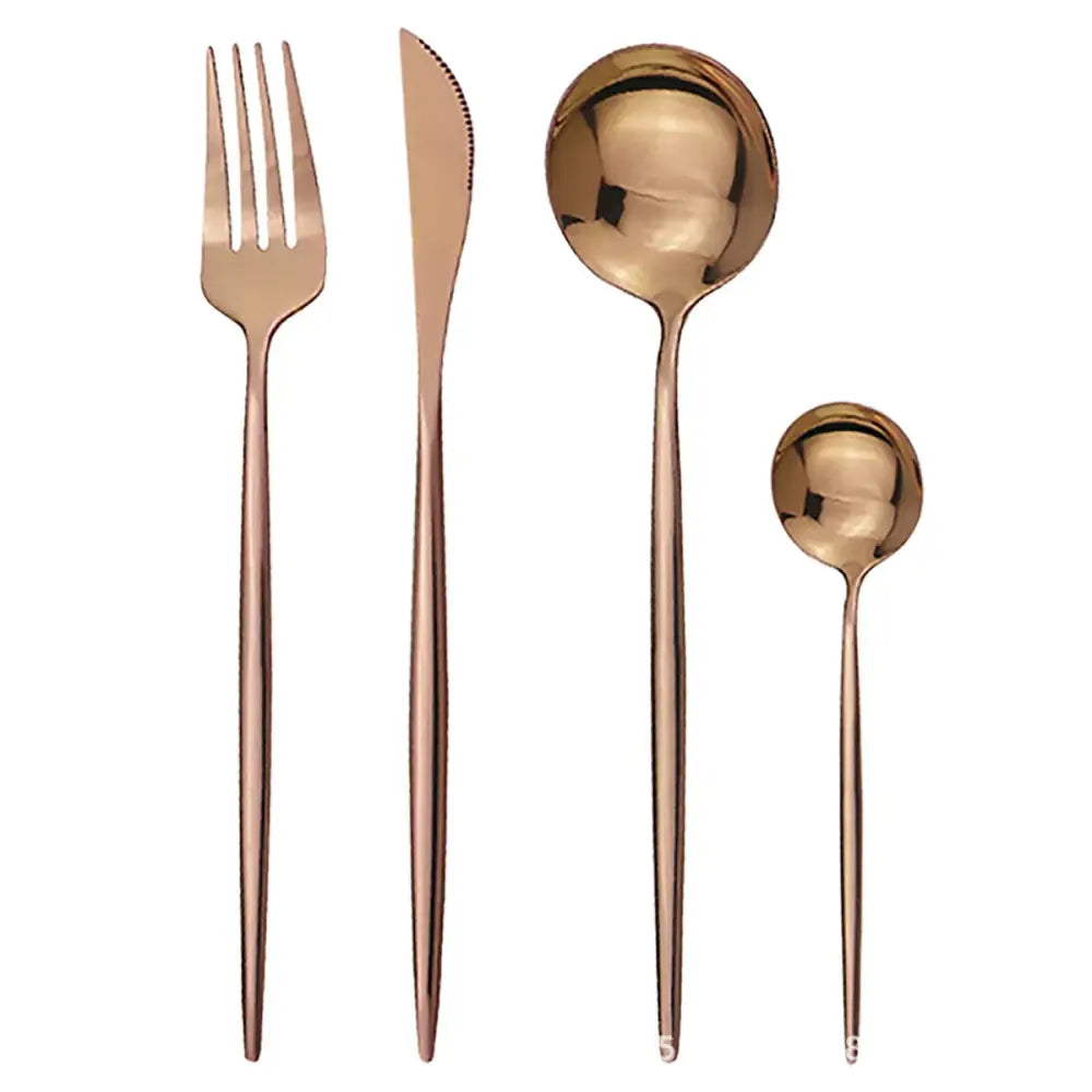 Modern Gold Polished Stainless Steel Flatware Set