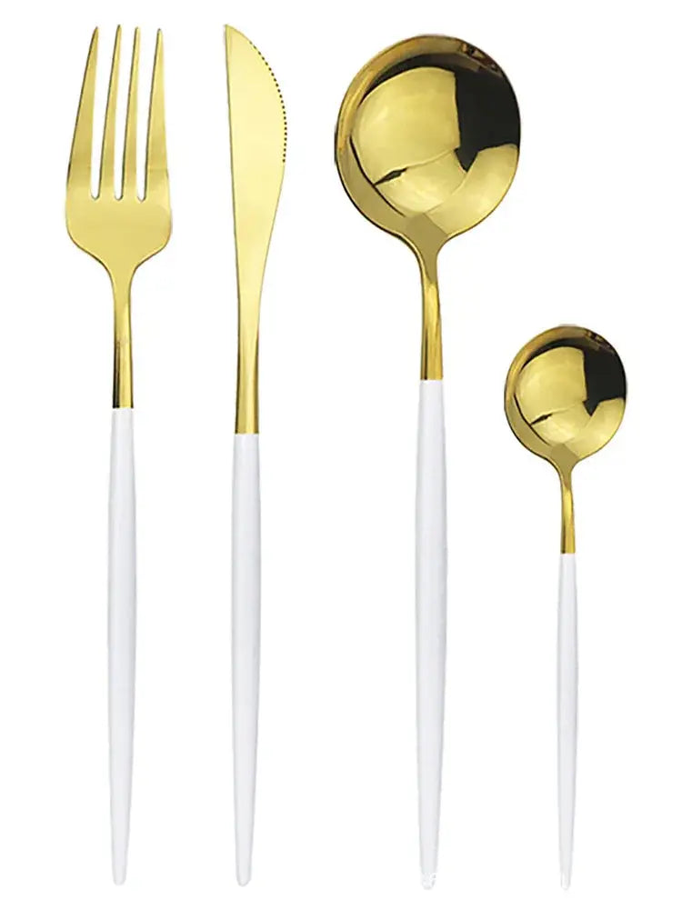 Modern Gold Polished Stainless Steel Flatware Set