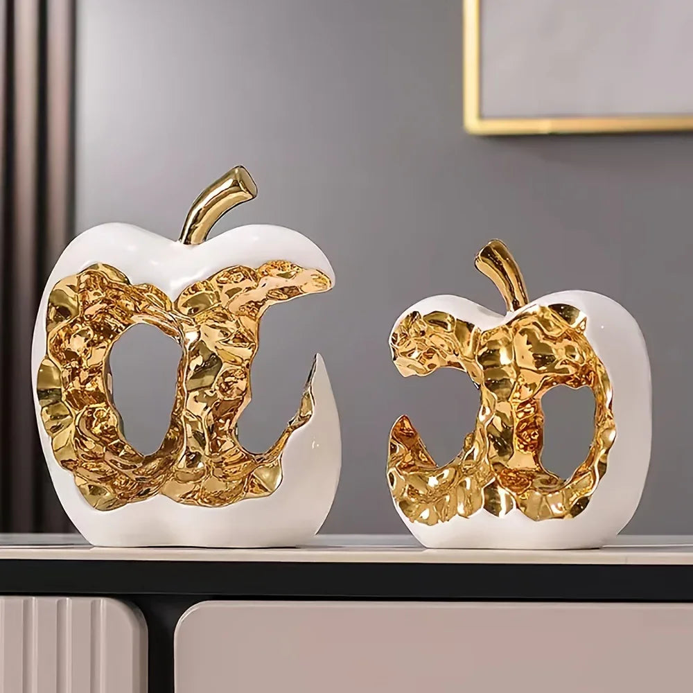 Modern Ceramic Apple Sculpture with Gold Abstract Center