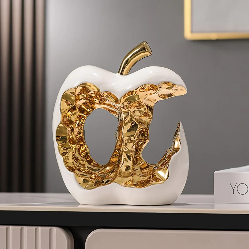 Modern Ceramic Apple Sculpture with Gold Abstract Center