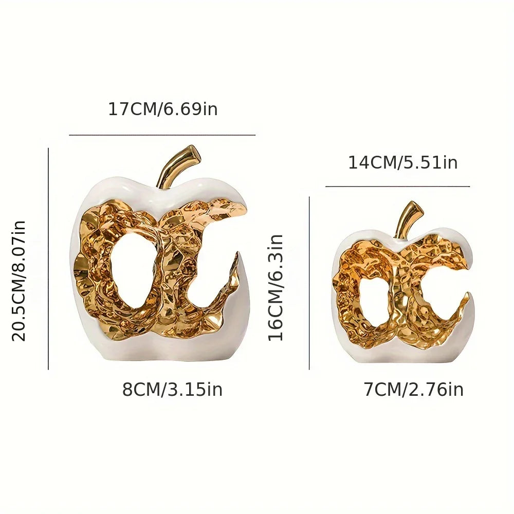 Modern Ceramic Apple Sculpture with Gold Abstract Center