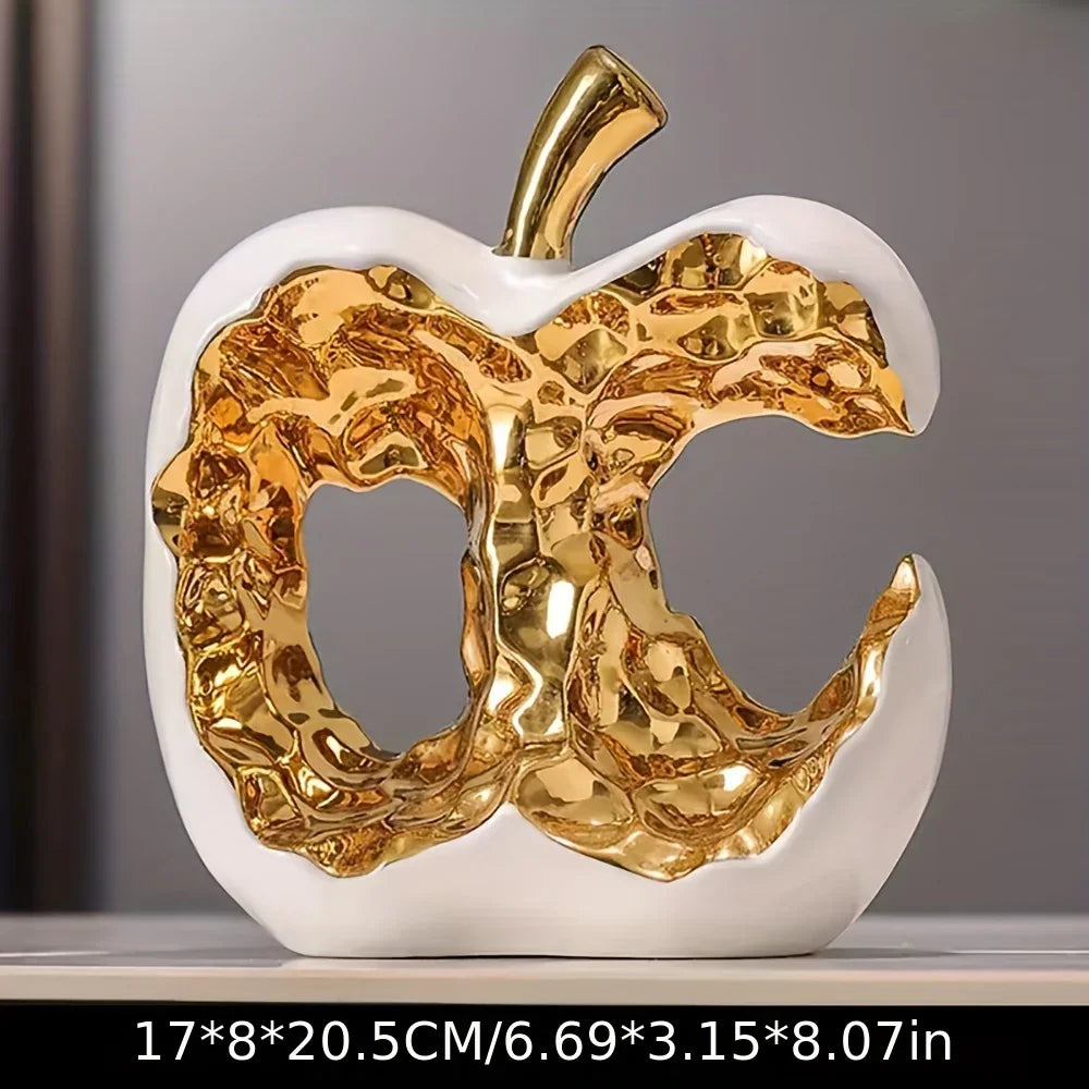 Modern Ceramic Apple Sculpture with Gold Abstract Center