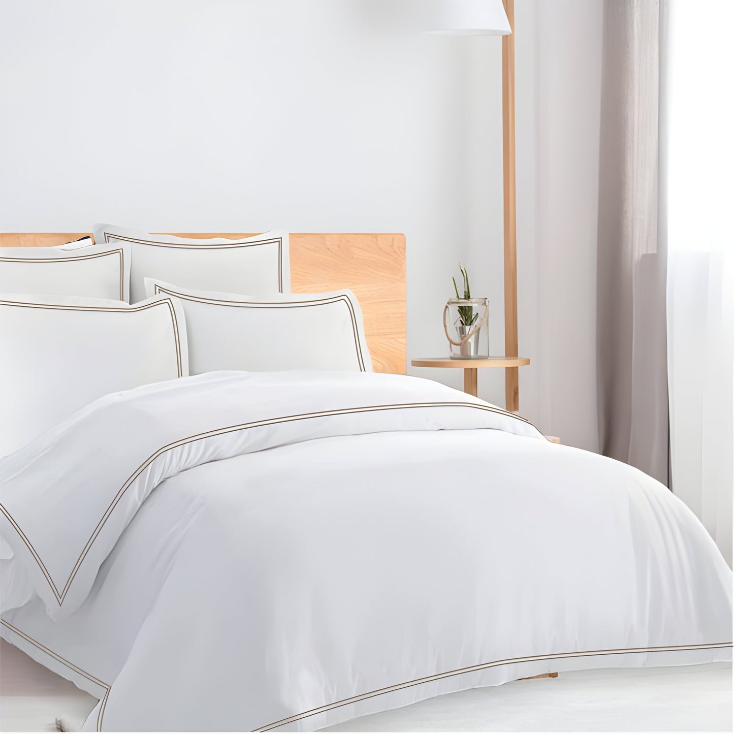 400TC Cotton Double Edge Embroidery Sateen Solid Duvet Cover Set