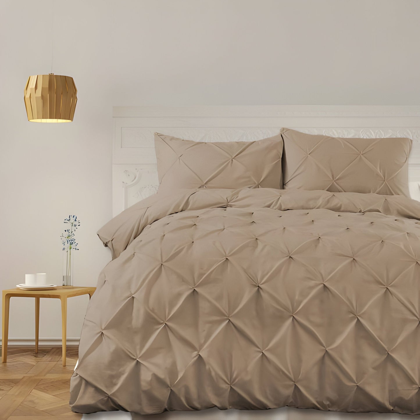 400TC Cotton Pintuck Sateen Solid Duvet Cover Set