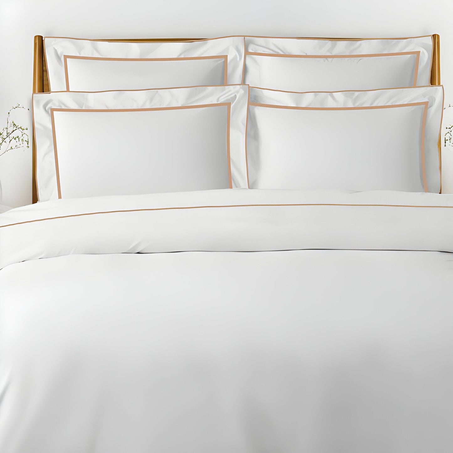 400TC Embroidery & Border Cotton Sateen Solid Duvet Cover Set