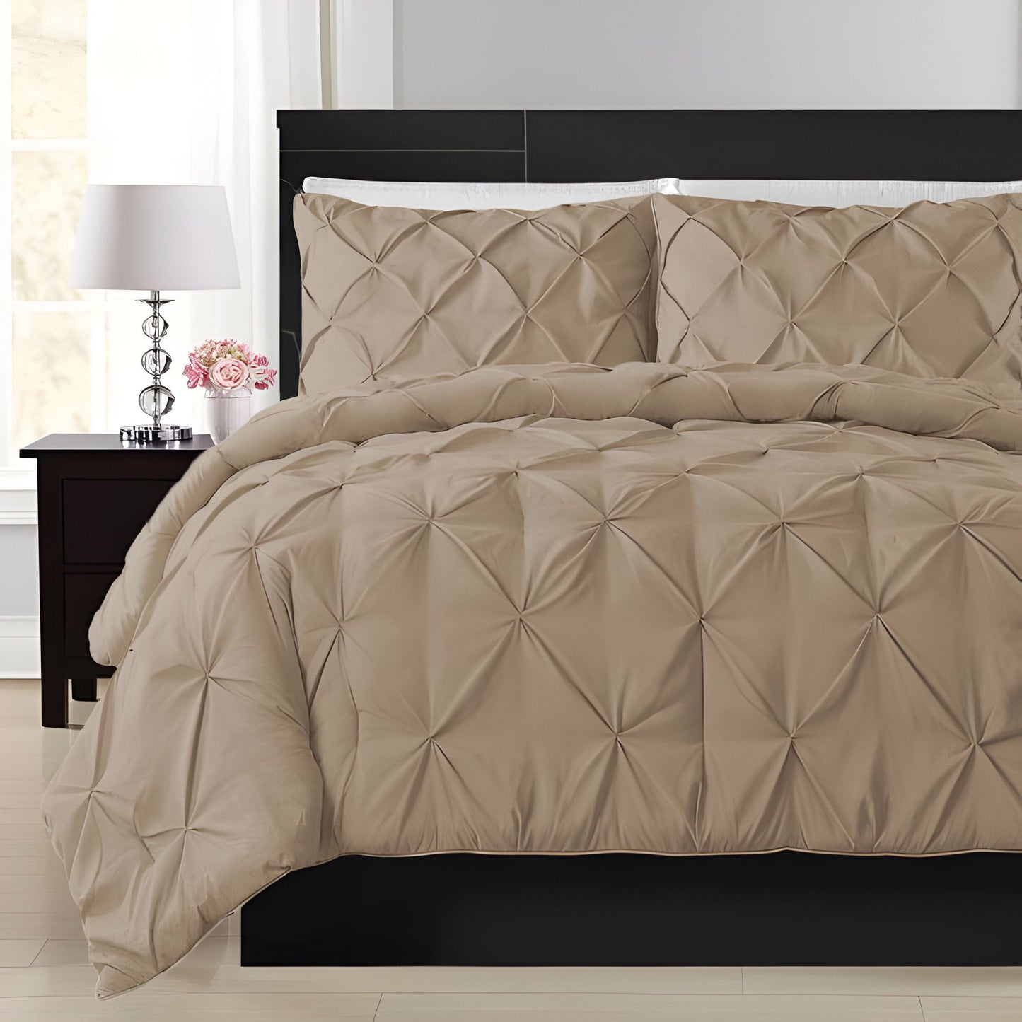 400TC Cotton Pintuck Sateen Solid Duvet Cover Set