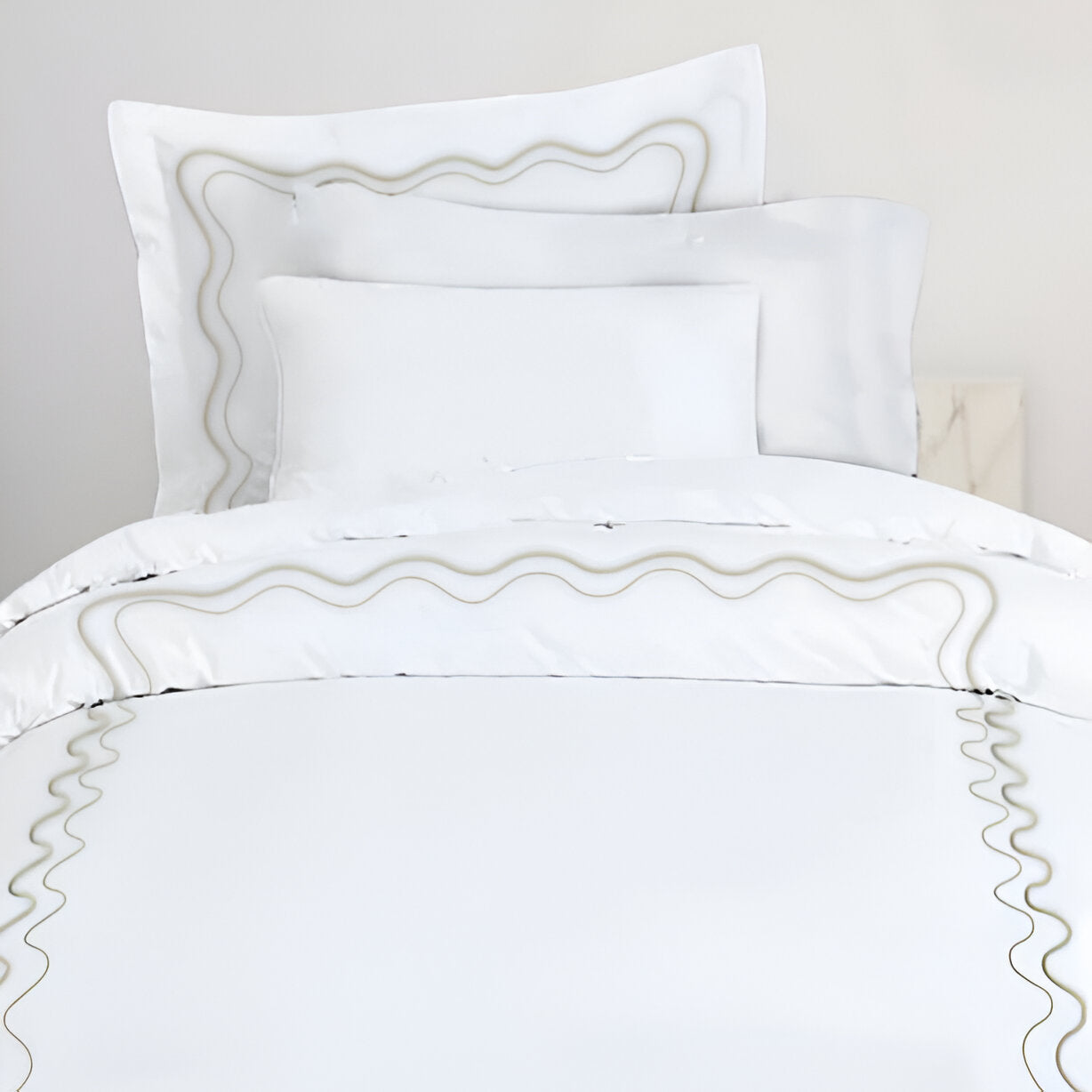 Double Wavy Embroidered Cotton Duvet Cover Set