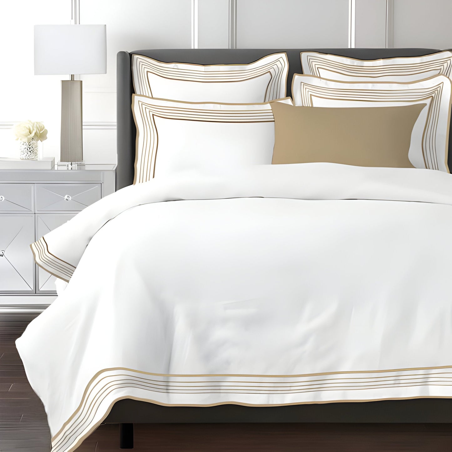 Smart Border 400TC Cotton Embroidery Sateen Solid Duvet Cover Set