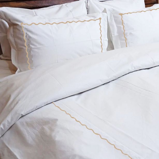 Ava 400TC Cotton Scallop Embroidery Sateen Solid Duvet Cover Set