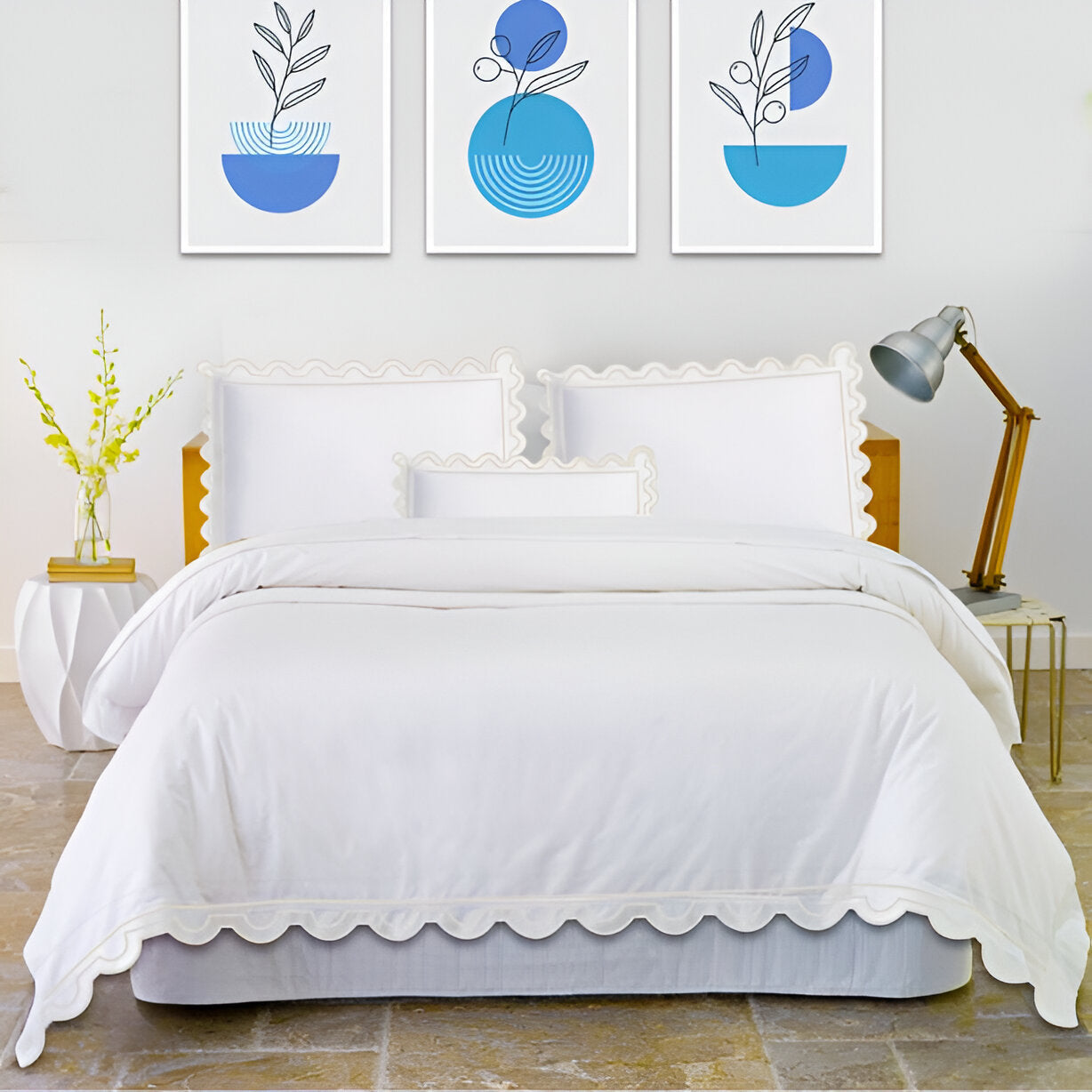 400TC U Shape Scallop Embroidery Cotton Duvet Cover Set