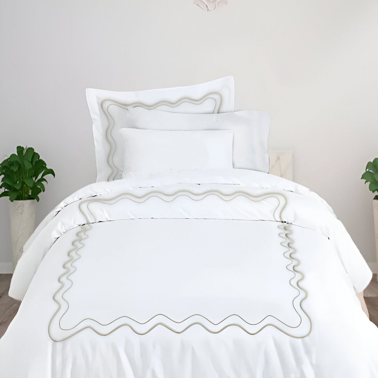 Double Wavy Embroidered Cotton Duvet Cover Set