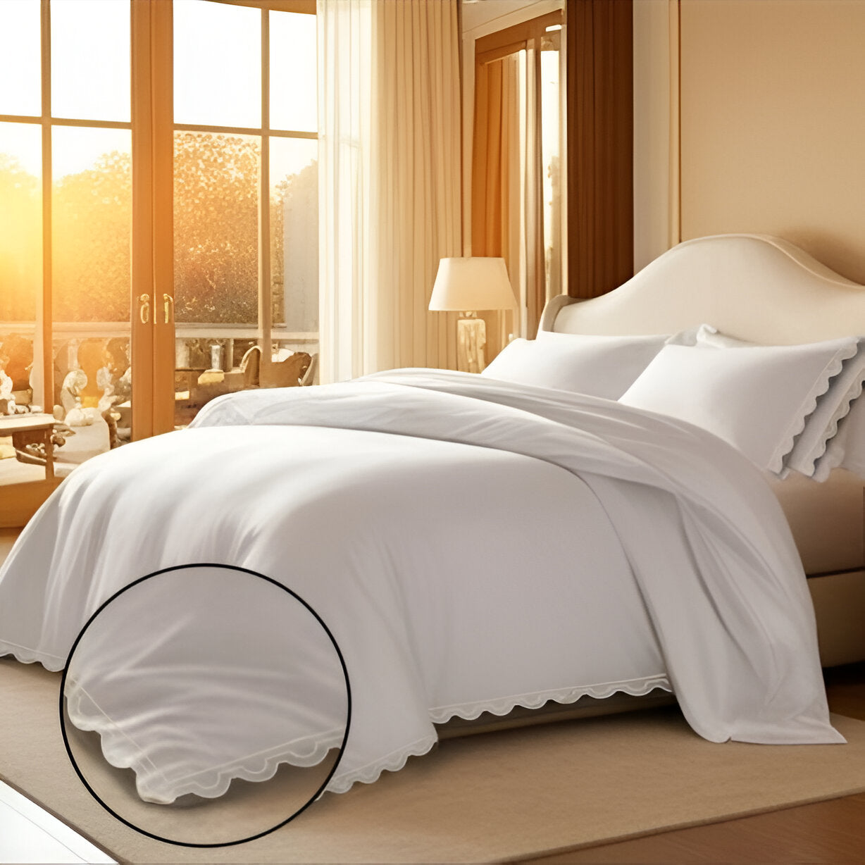 400TC U Shape Scallop Embroidery Cotton Duvet Cover Set