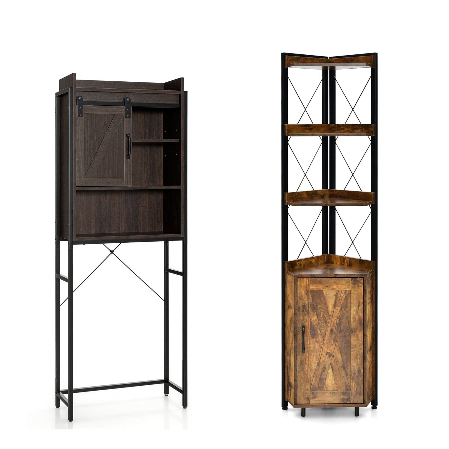 2-Piece Bathroom Storage Bundle: Over-the-Toilet Cabinet + Tall Corner Shelf
