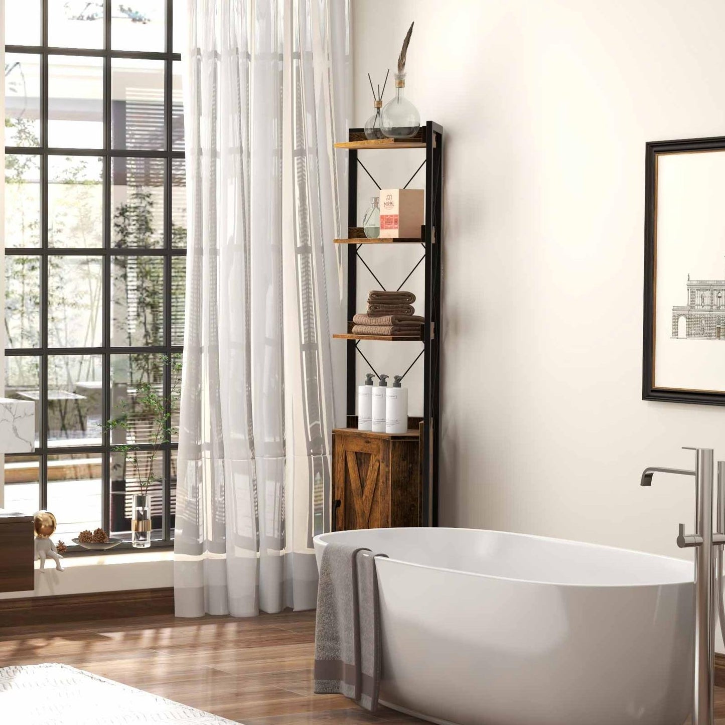 2-Piece Bathroom Storage Bundle: Over-the-Toilet Cabinet + Tall Corner Shelf