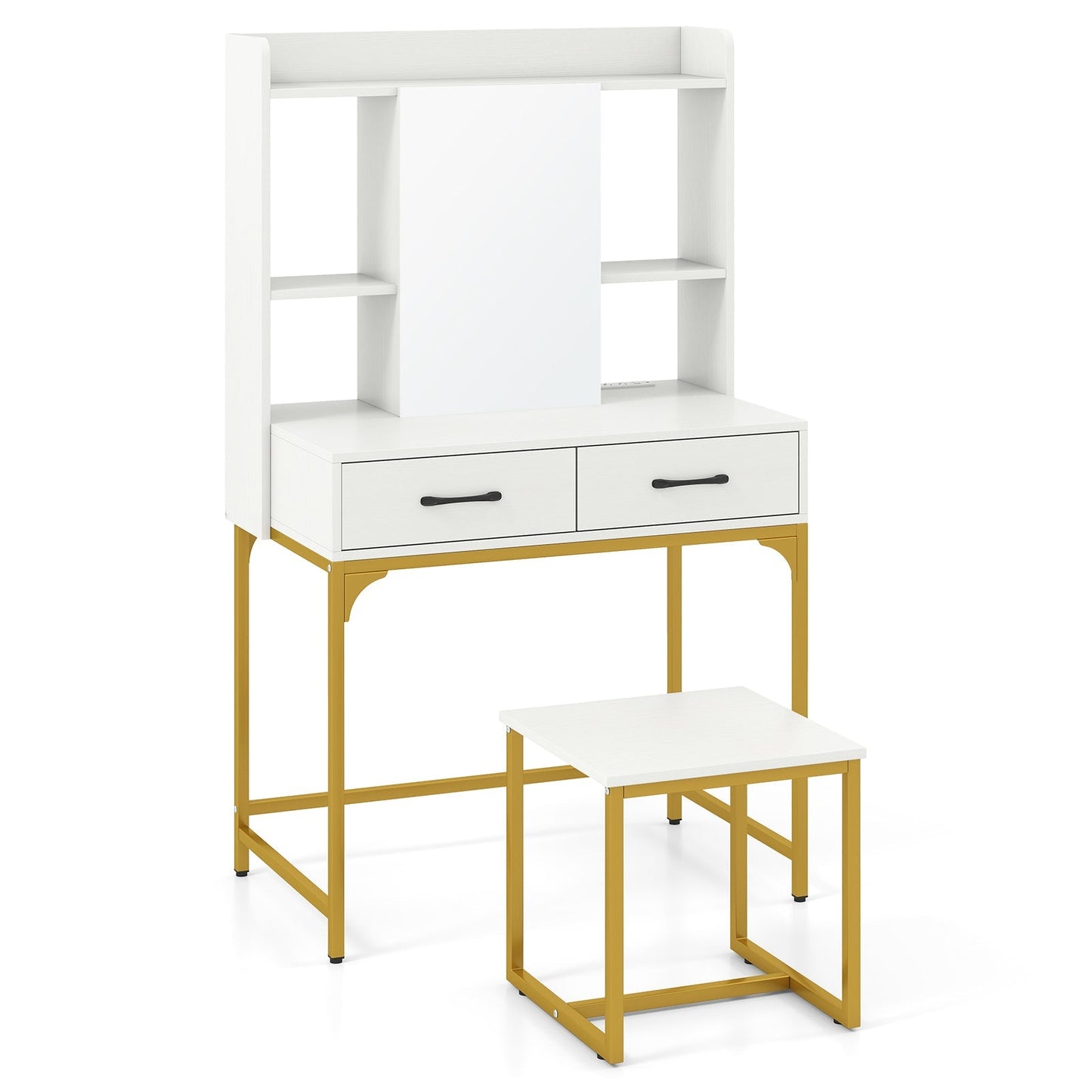 Vanity Desk with Storage Drawers and Charging Station