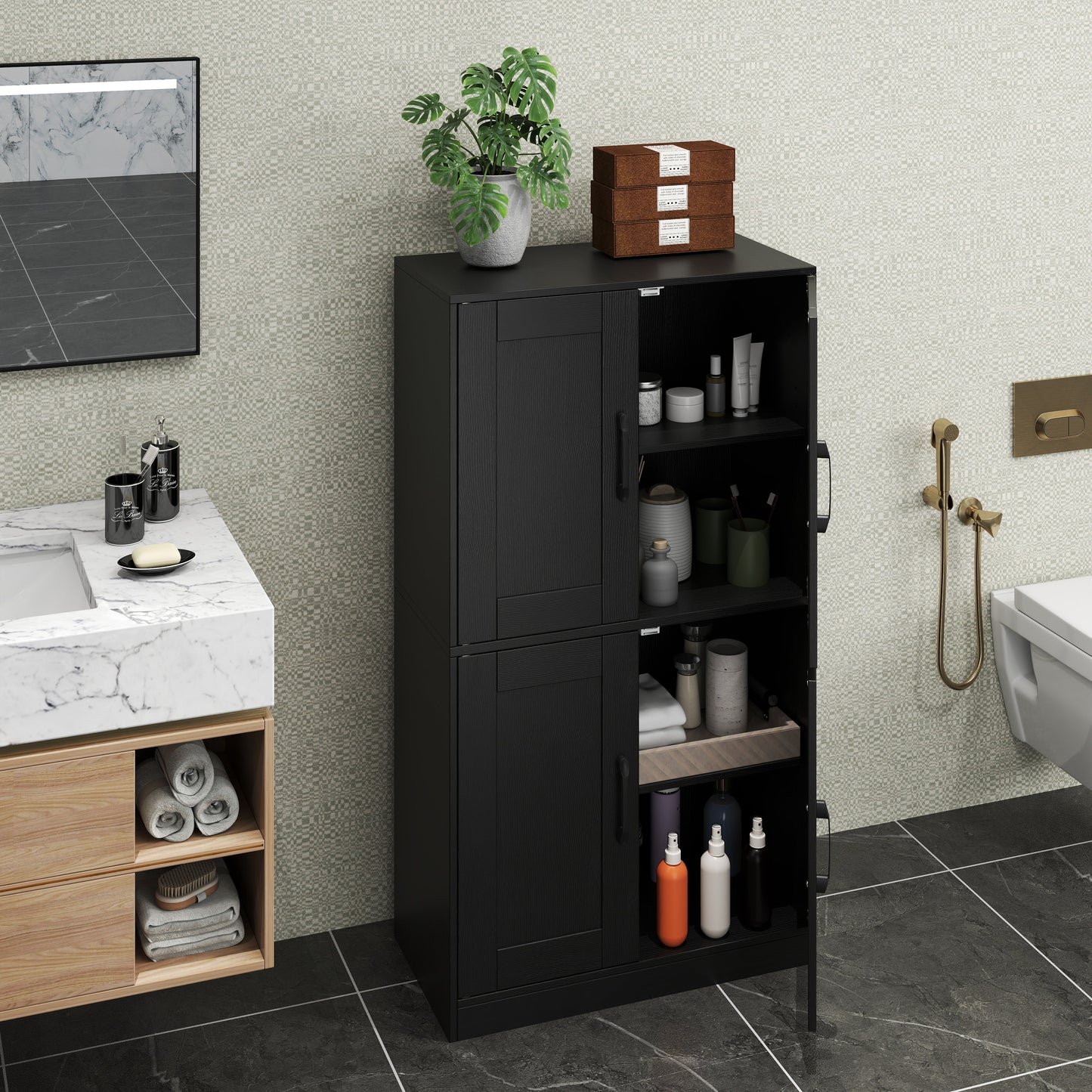 Bathroom Cabinet 43.5 inch Storage Cabinet with Doors and Adjustable Shelves