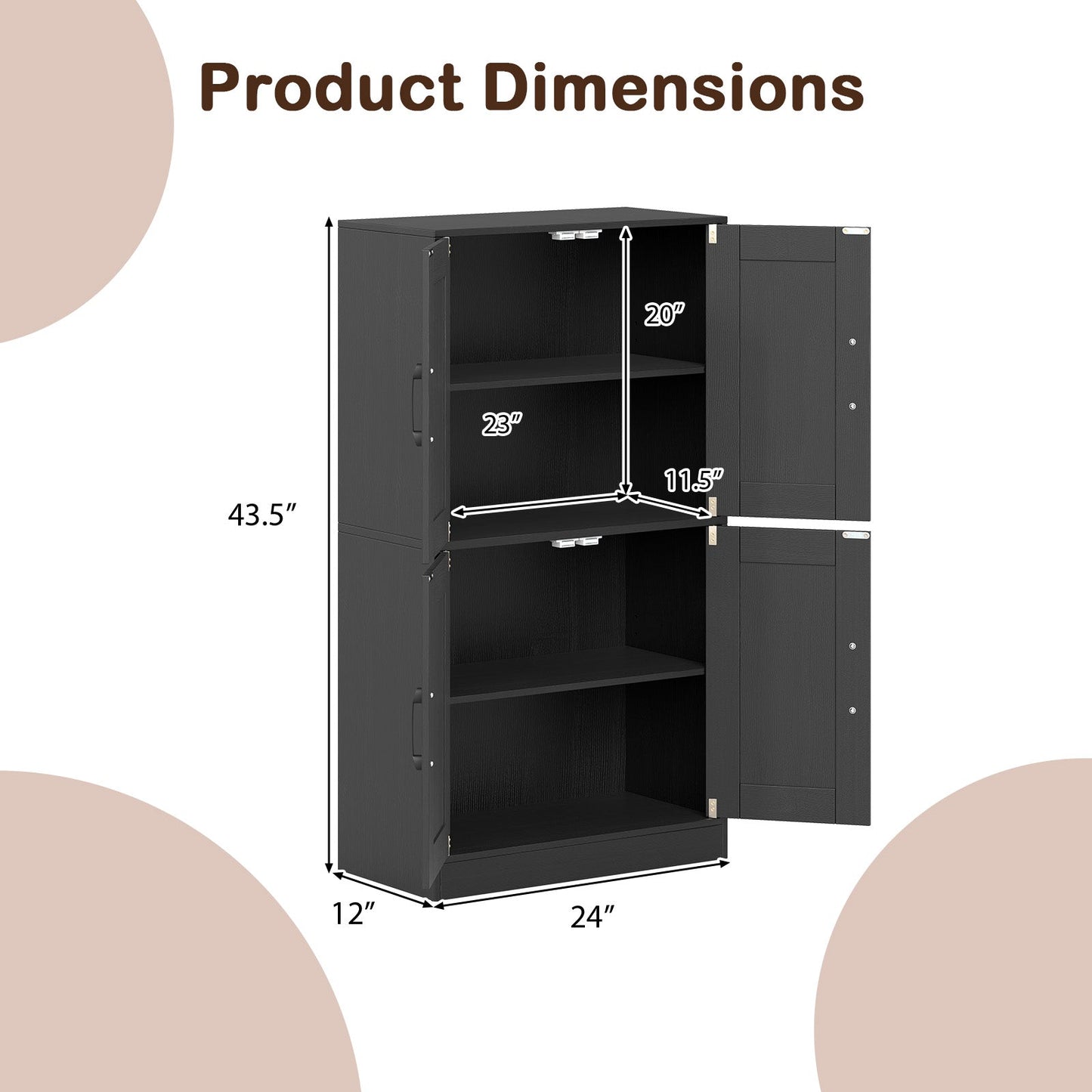 Bathroom Cabinet 43.5 inch Storage Cabinet with Doors and Adjustable Shelves