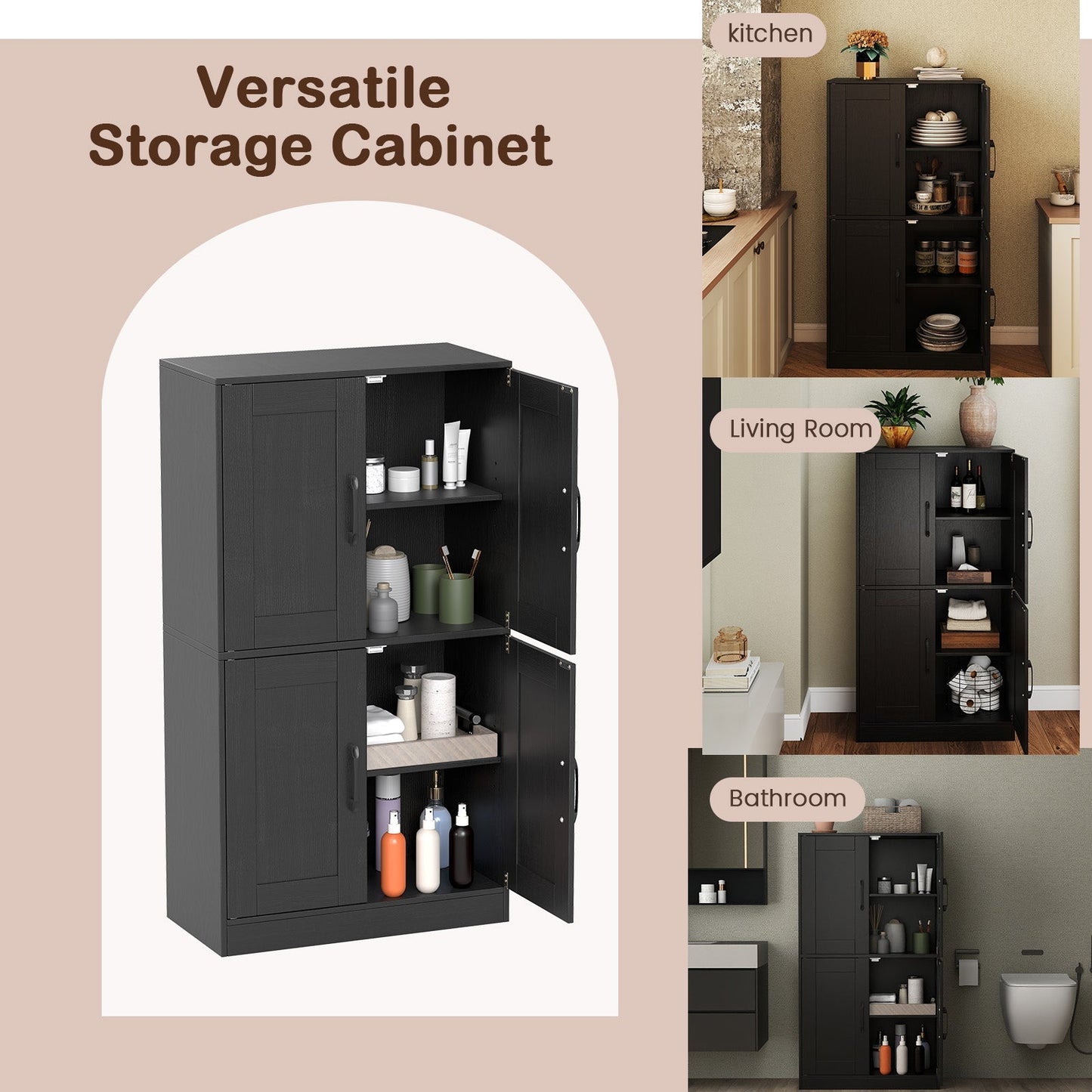 Bathroom Cabinet 43.5 inch Storage Cabinet with Doors and Adjustable Shelves