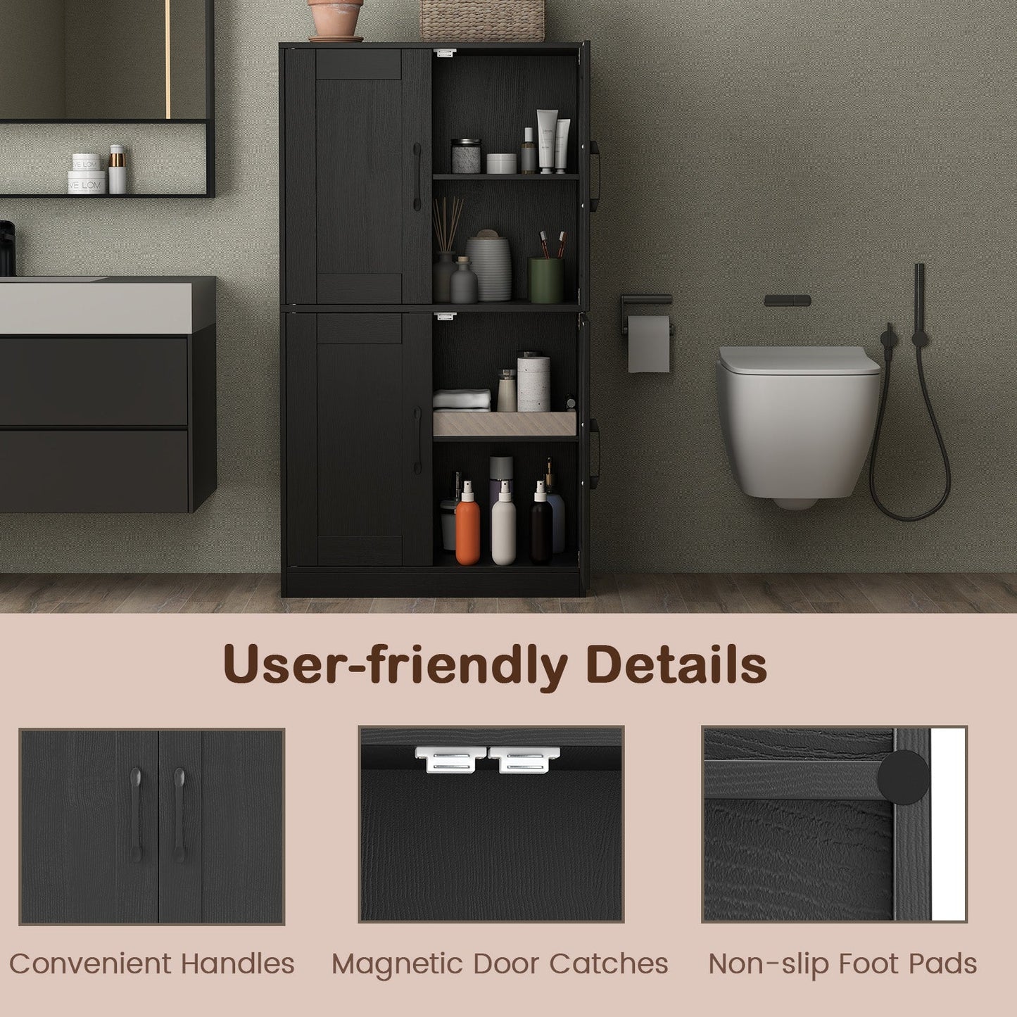 Bathroom Cabinet 43.5 inch Storage Cabinet with Doors and Adjustable Shelves