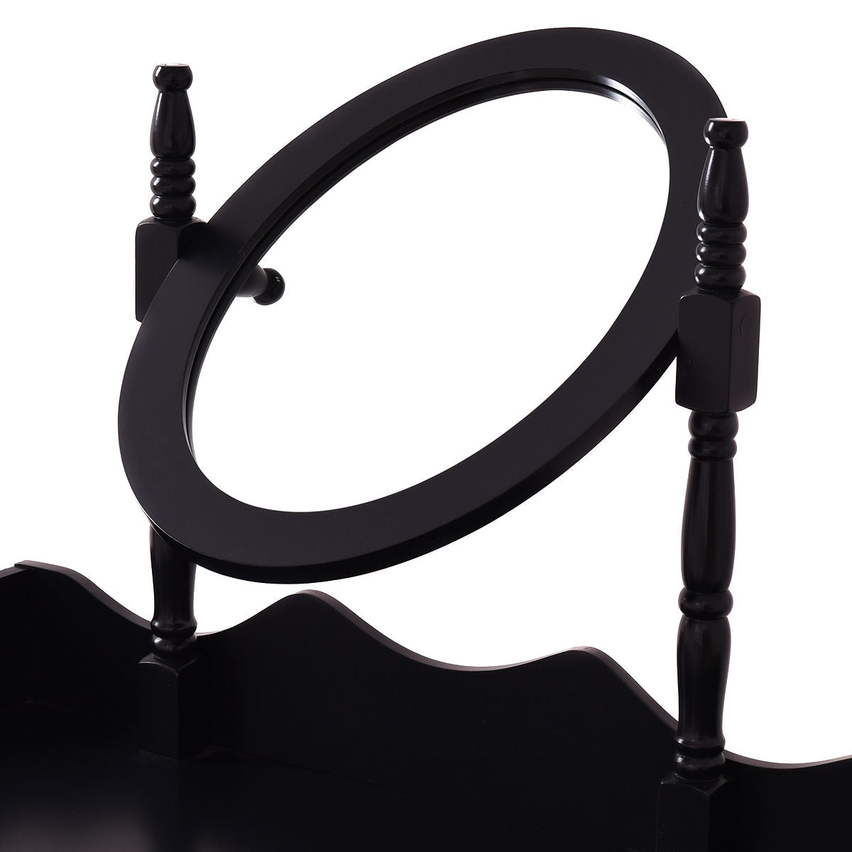 Wooden Vanity Makeup Set with Cushioned Stool and Oval Rotating Mirror