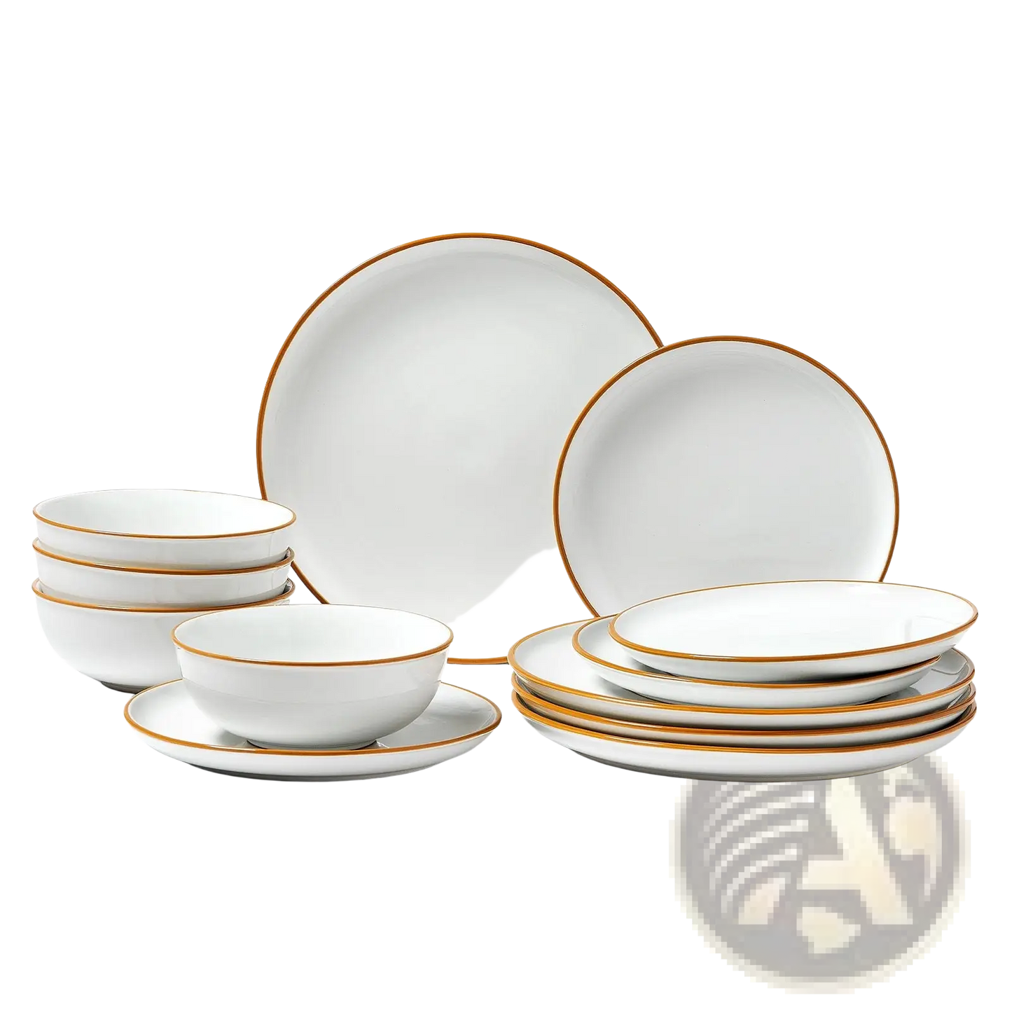 White Ceramic Dinnerware Set Gold Rim 12 Piece