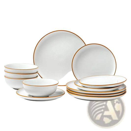 White Ceramic Dinnerware Set Gold Rim 12 Piece