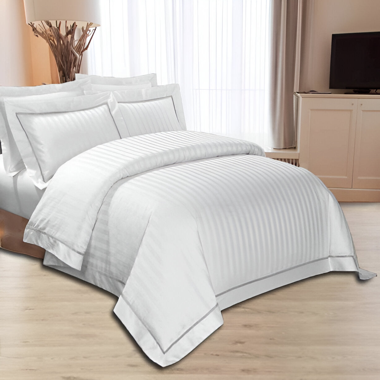 400TC Cotton Single Edge Embroidery Sateen Stripe Duvet Cover Set
