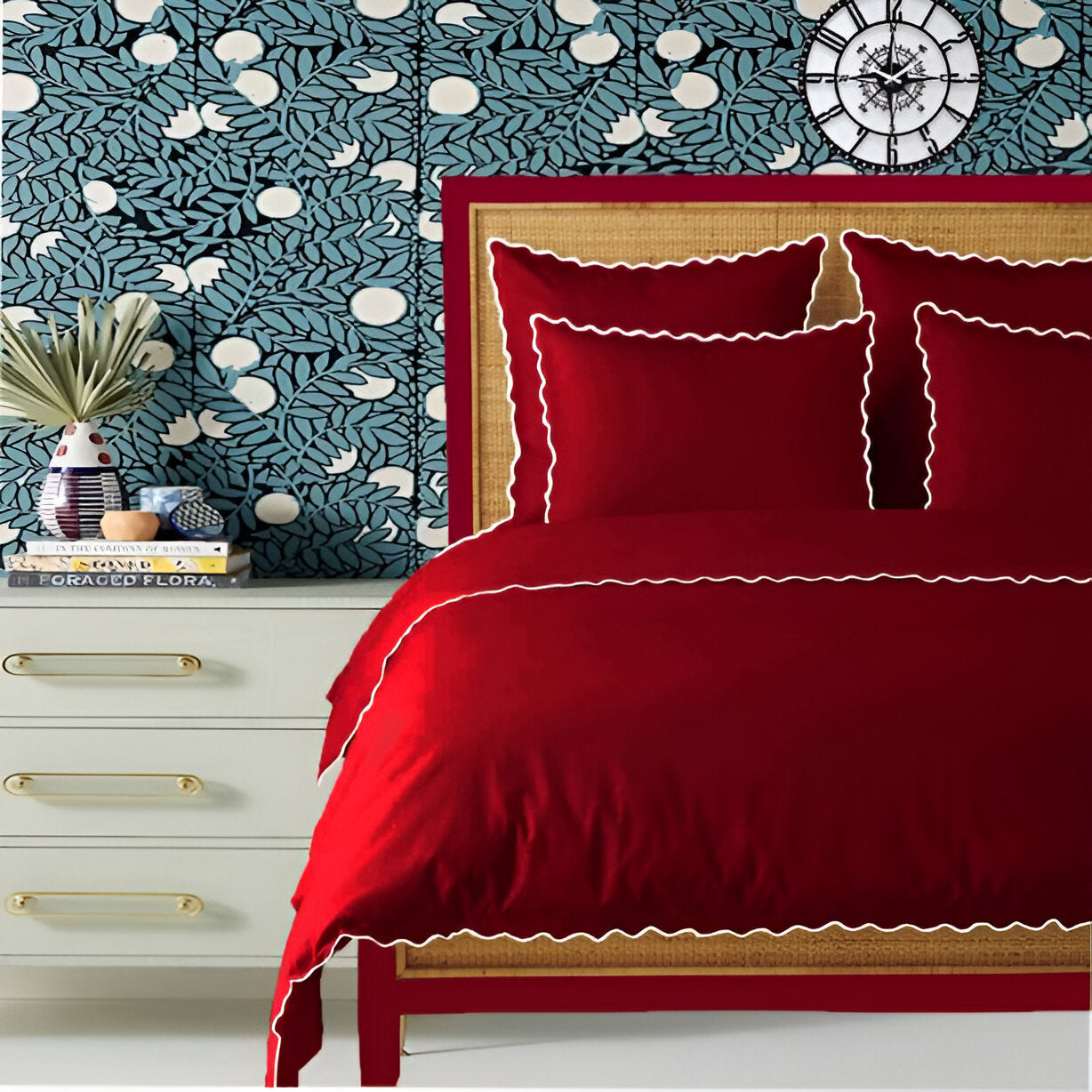 Burgundy 400TC Cotton Small Scallop Embroidery Duvet Cover Set