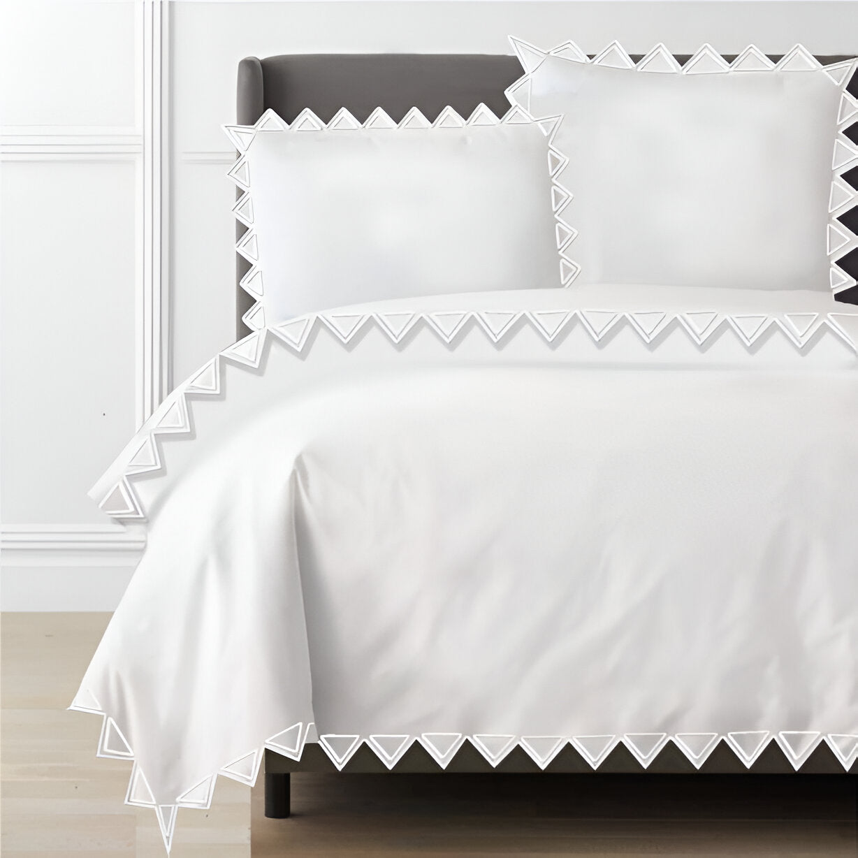 Ashley 400TC Cotton Traingle Embroidery Sateen Solid Duvet Cover Set
